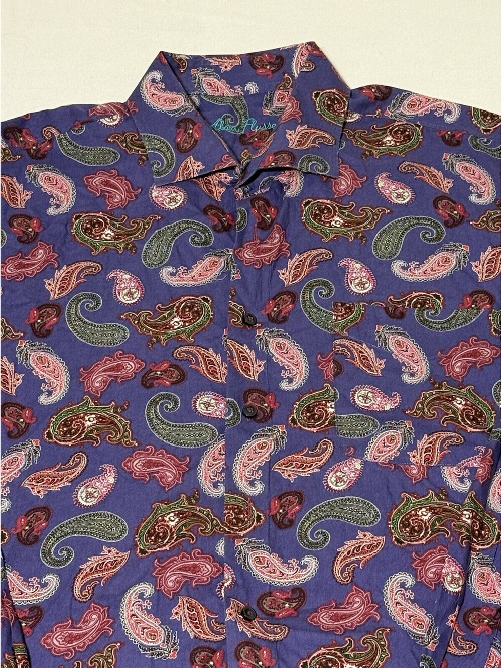 Alan Flusser Men’s Purple Paisley Long Sleeve Button Up Shirt Size 2XL